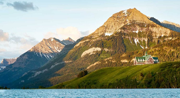 Prince of Wales Hotel sits on a bluff overlooking Waterton Lake