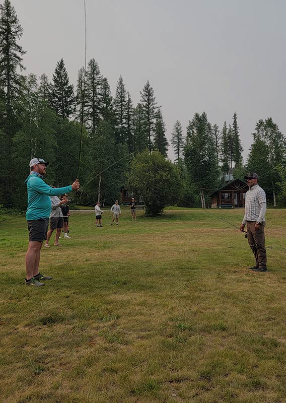 Casting clinic practicing in a field