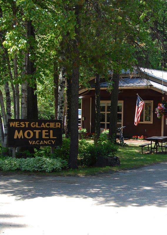 West Glacier Motel underneath shady trees