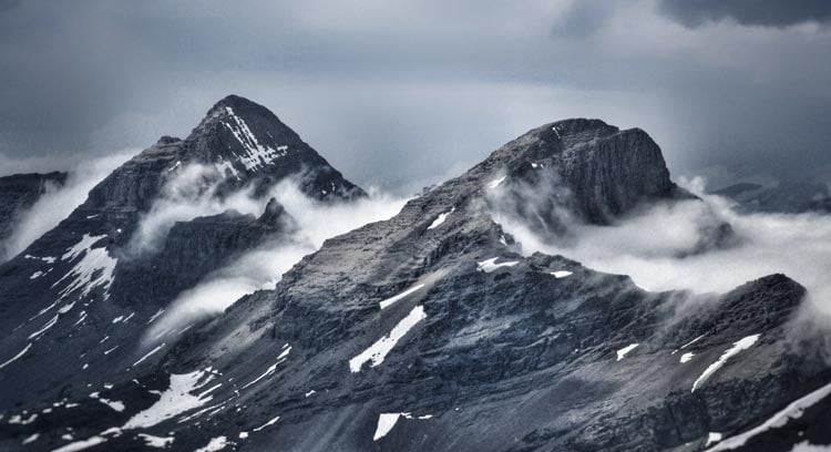 Mountain peaks covered in cloud