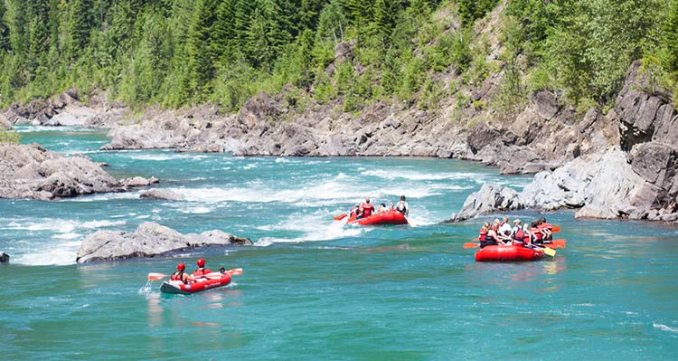 The rafts on a turquoise river