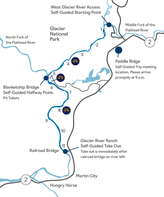 Map showing the location of Paddle Ridge and self-guided rafting route.