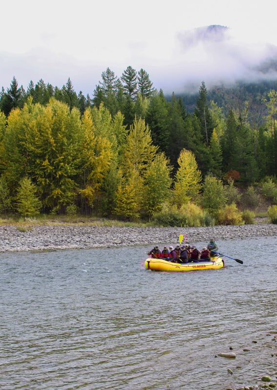 A rafting group floating down the Flathead River