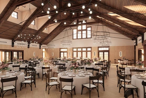 A rendered illustration of the interior of a wedding pavilion.