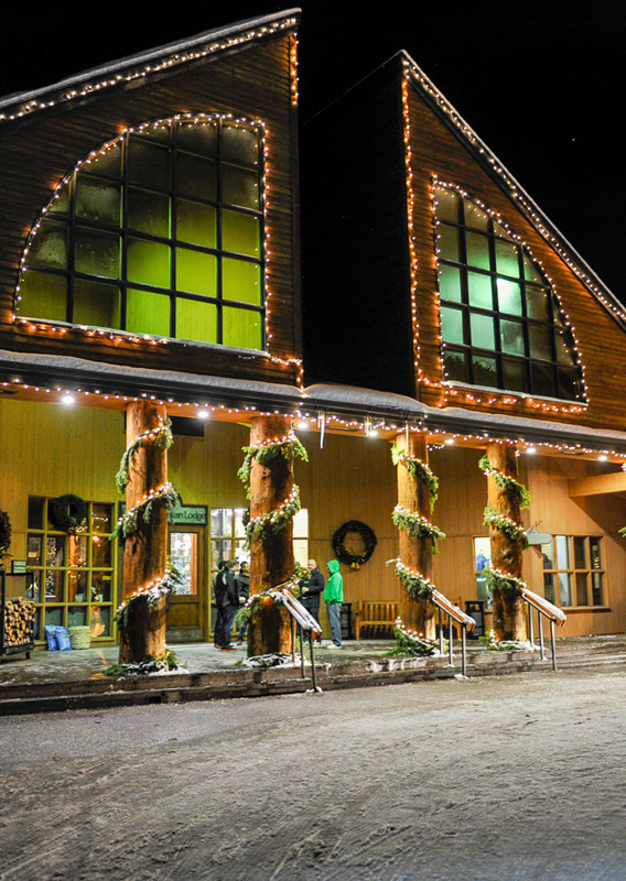 Exterior view of Grouse Mountain Lodge during the winter holidays