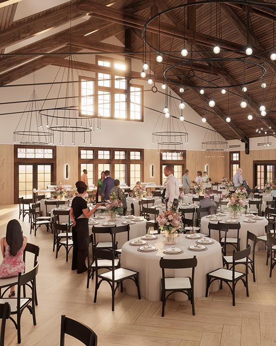 A rendering of a banquet at the new event center at Hotel Whitefish.
