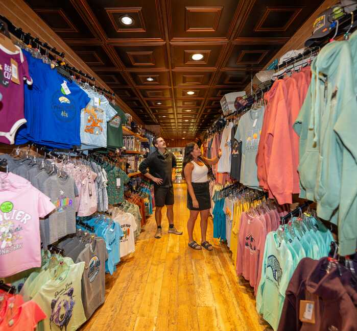 People shopping at Eddie's Mercantile in Glacier National Park
