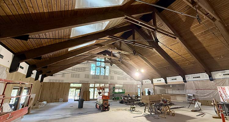 The interior of a new event center, under construction.