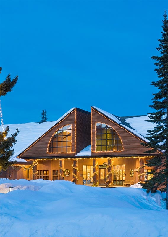 Exterior view of Grouse Mountain Lodge in the winter