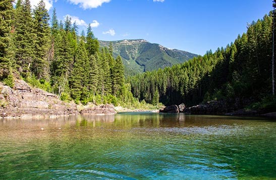 Calm and clear water.