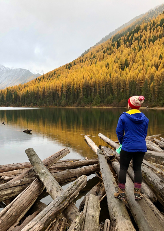 A person looking at the fall colors at Staton Lake
