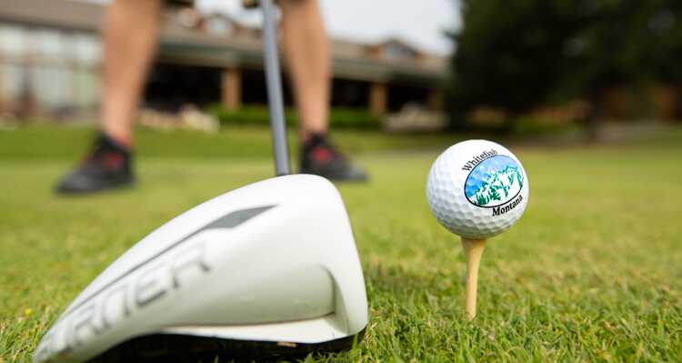 A close up view of a golf club and tee with a golf ball set on top.