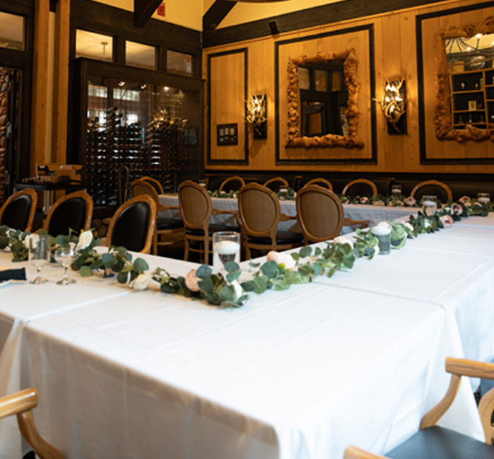 The Wine Room decorated for an event at Grouse Mountain Lodge