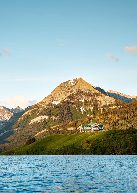 Prince of Wales Hotel in the distance above the lake.
