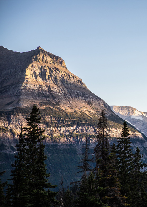 A mountain view on a sunny day in Glacier National Park