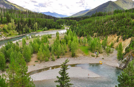Aerial view of the Flathead River and the surrounding landscape