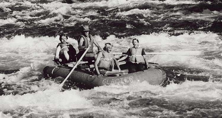 Black and White photo of rafting in 1970s